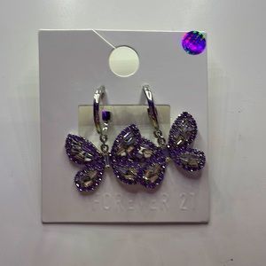 Purple butterfly hoop earrings